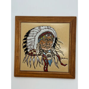 Earthtones Vintage Native American Art Tile Trivet Dark Academia